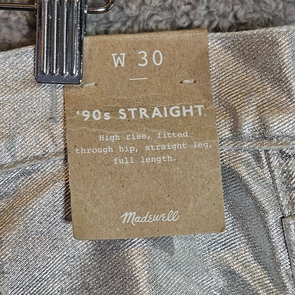Madewell 90s Straight High-Rise Silver Metallic Jeans W30 Fitted Hip Straight Le - Picture 5 of 11